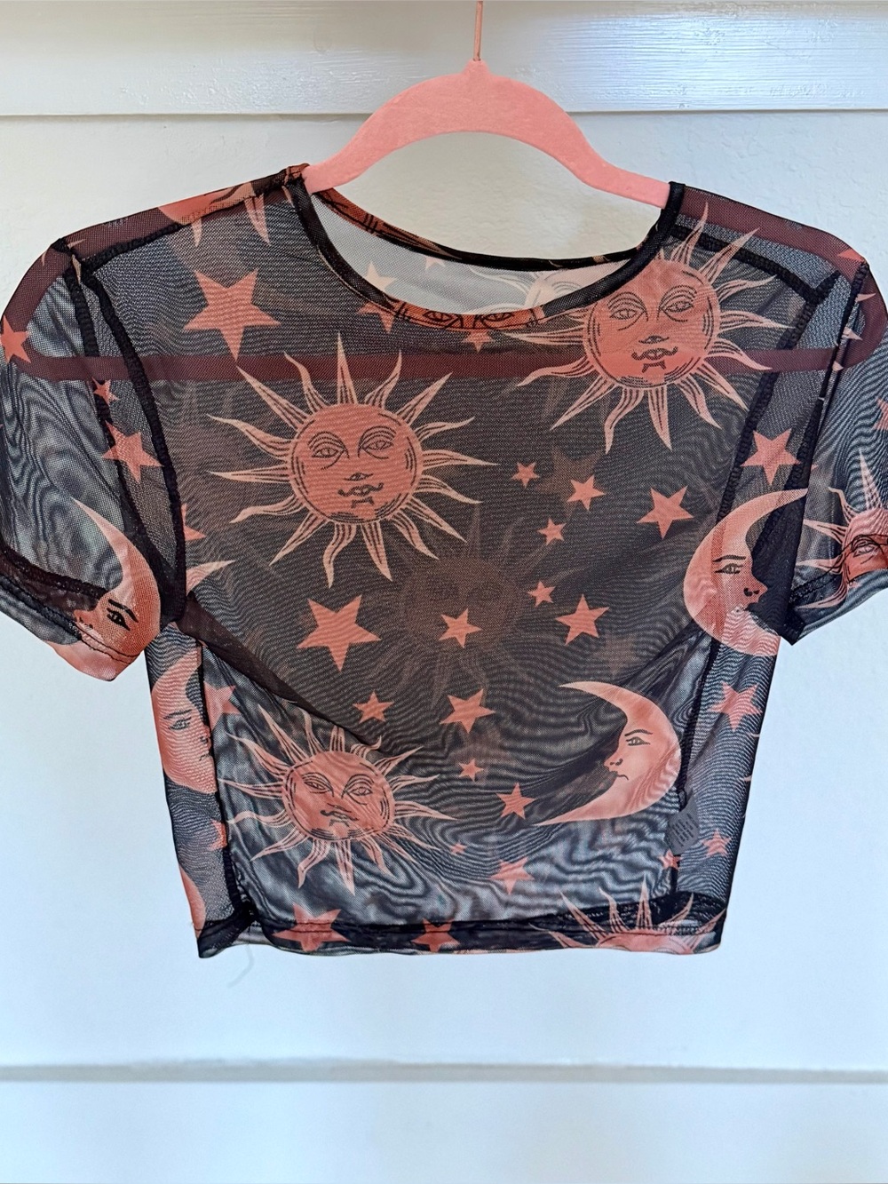 SweatyRocks Women's Short Sleeve Graphic Print Mesh Crop Sheer See Through Top